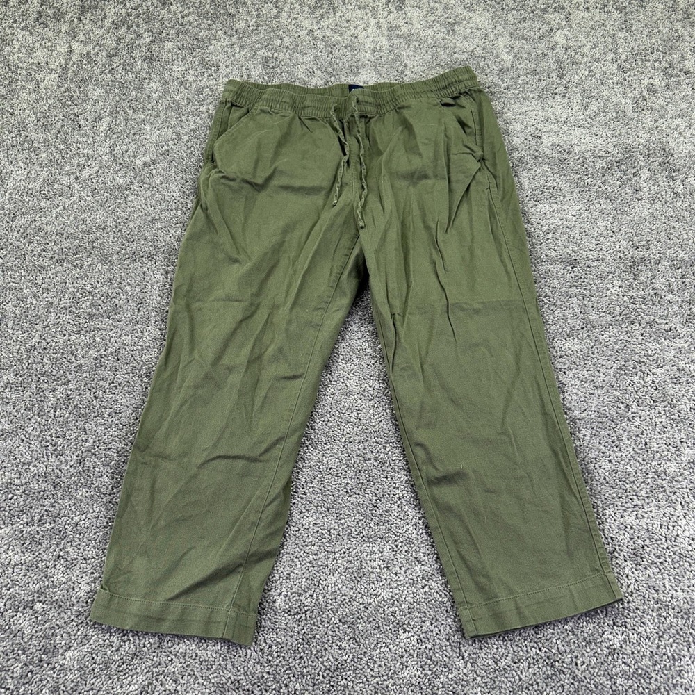Gap Pants Womens XL Green Chino Relaxed Elastic Waist Drawstring Pockets Cropped